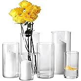 Hurricand Candle Holder 6 PCS, Glass Pillar Candle Holder, Clear Glass Cylinder Candleholder Glass Cylinder Vase for Centerpieces Wedding Party Decoration
