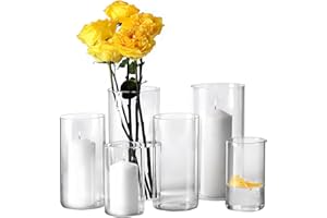 YSHENGOOD Hurricand Candle Holder 6 PCS, Glass Pillar Candle Holder, Clear Glass Cylinder Candleholder Glass Cylinder Vase for Centerpieces Wedding Party Decoration