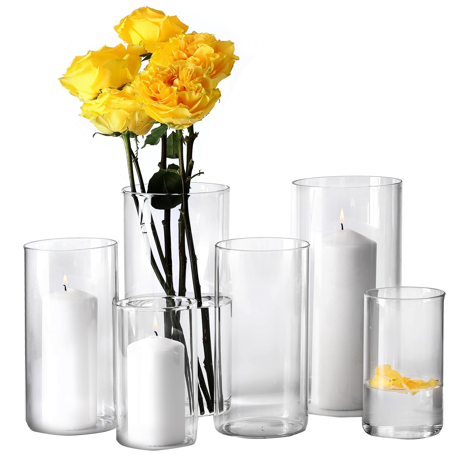 Photo 1 of Hurricand Candle Holder 6 PCS, Glass Pillar Candle Holder, Clear Glass Cylinder Candleholder Glass Cylinder Vase for Centerpieces Wedding Party Decoration