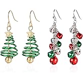 Linassry 2PCS Christmas Tree Earrings and Christmas Jingle Bell Drop Dangle Set as Gifts for Women Decorations Ornaments Earring Cute Fun Holiday Jewelry Accessories