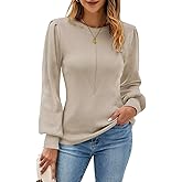FEKOAFE Womens Sweaters Casual 2025 Fall Long Sleeve Tops Ribbed Knit Pullover Sweaters