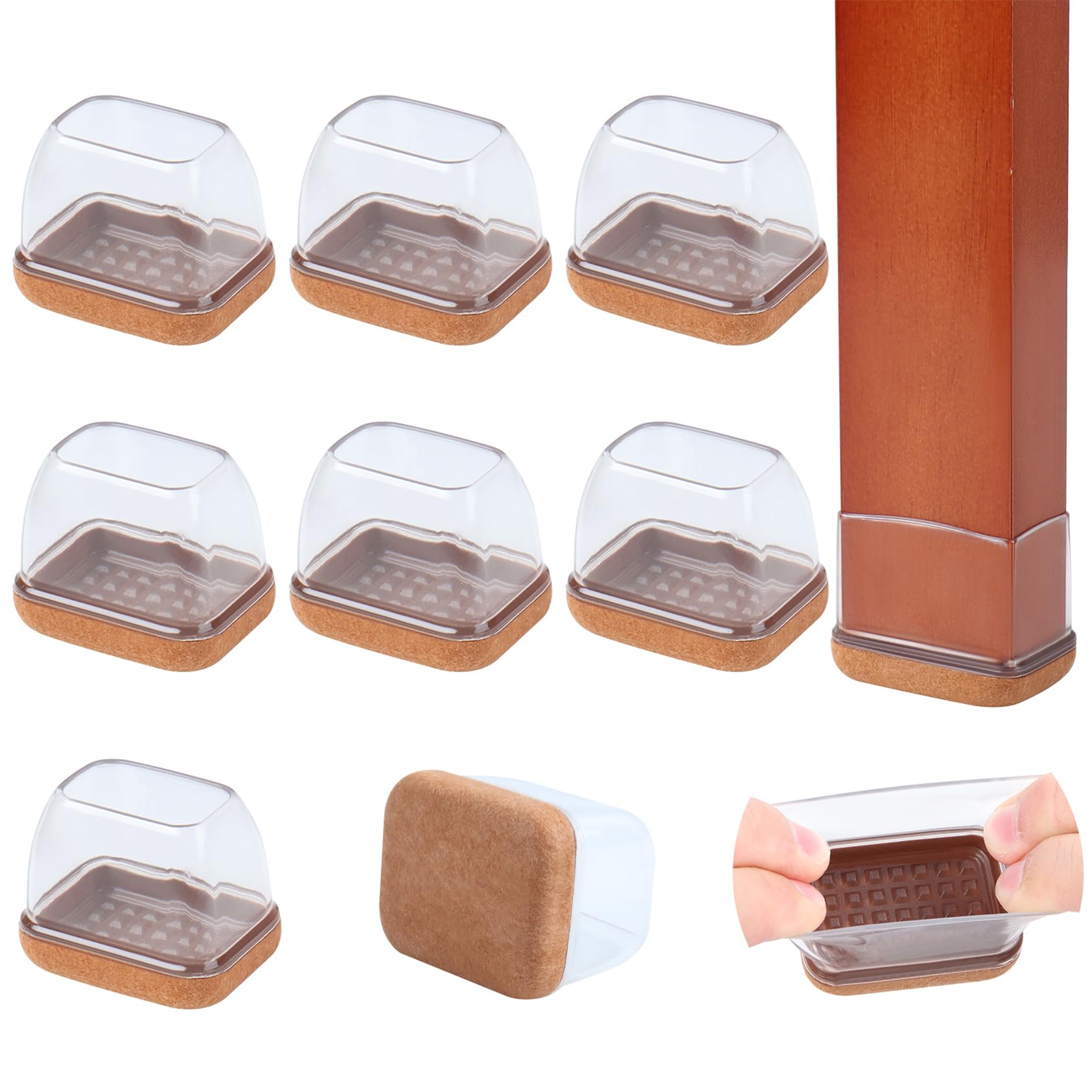 Photo 1 of 8PCS Felt Chair Leg Floor Protectors for Hardwood Floors, Rectangle Furniture Pads Easy Glides for Bar Stools, Clear Silicone Chair Leg Caps to Protect Floors, Fit Length 1.3"-1.7", Width 0.9"-1.2"