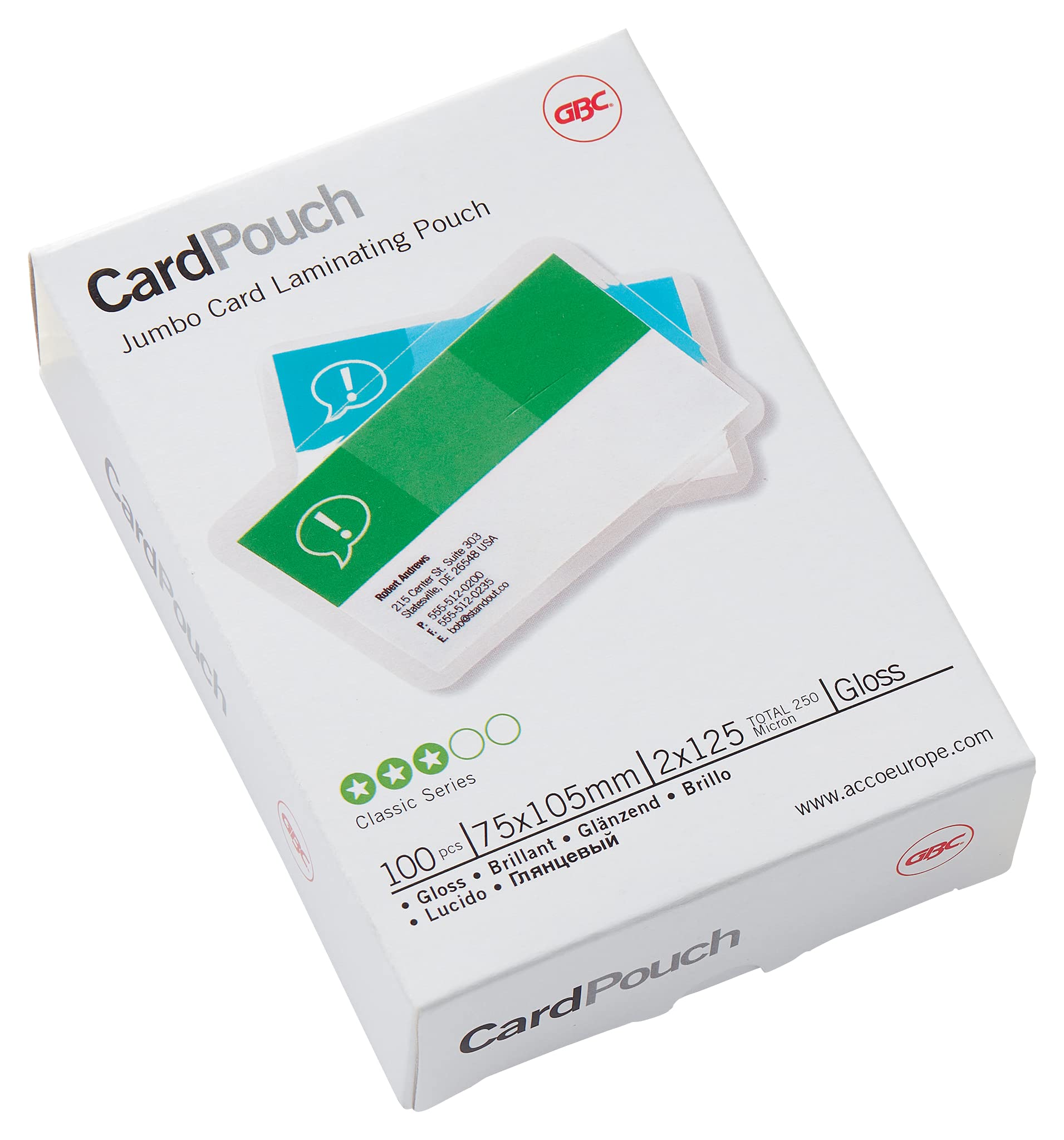 GBC 75x105mm 2x125 Micron Gloss Card Laminating Pouches, Pack of 100, 3740303 — image 1