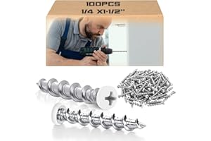 Blulu 100 Pcs Drywall Anchors 1/4 x 1-1/2 Inch White Pan Head Alloy Steel Light Wall Anchors Heavy Duty Self Drilling Screws for Drywall, Wood and Other Masonry Materials