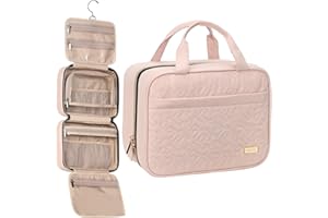 NISHEL Travel Toiletry Bag for Women, Portable Hanging Organizer for Full-Sized Shampoo, Conditioner, Brushes Set, Makeup Acc