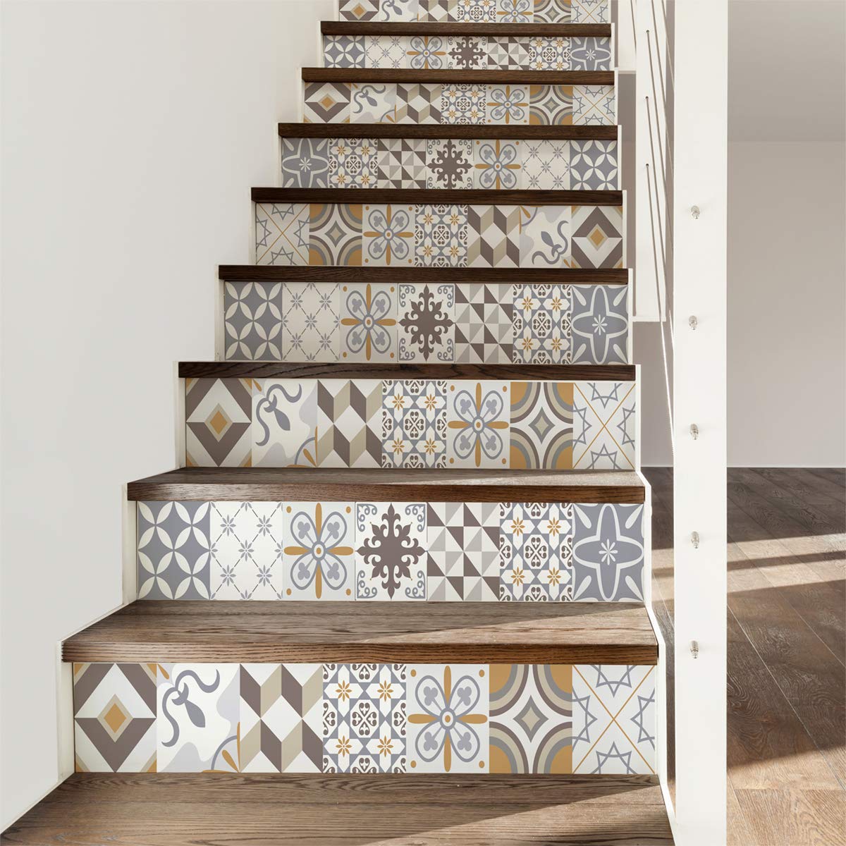 4 Adhesive Stickers for Stairs Tiles | Cement Tile Riser Sticker – Tile Risers – Azulejos – 15 x 105 cm – 4 Strips