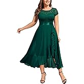 Miusol Women's Plus Size Ruffle Floral Lace Contrast Chiffon Formal Bridesmaid Party Cocktail Maxi Dress