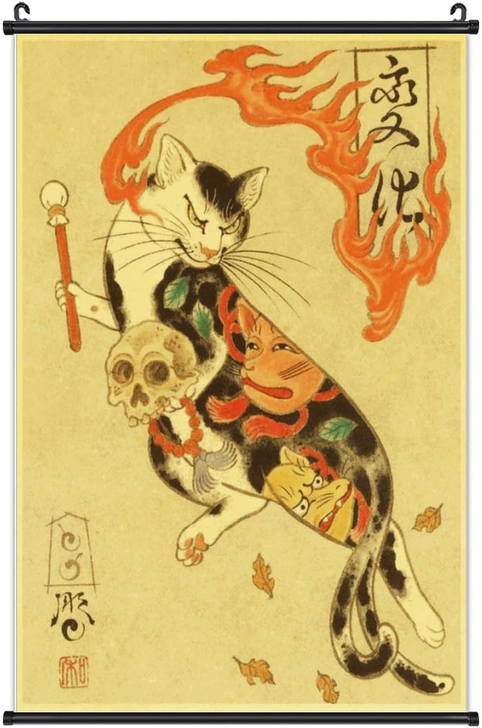 Paintings - A Wide Variety of Vintage Retro Japanese Samurai Cat Tattoo 13 Wall Scroll Hanging Decor（16x24 in）