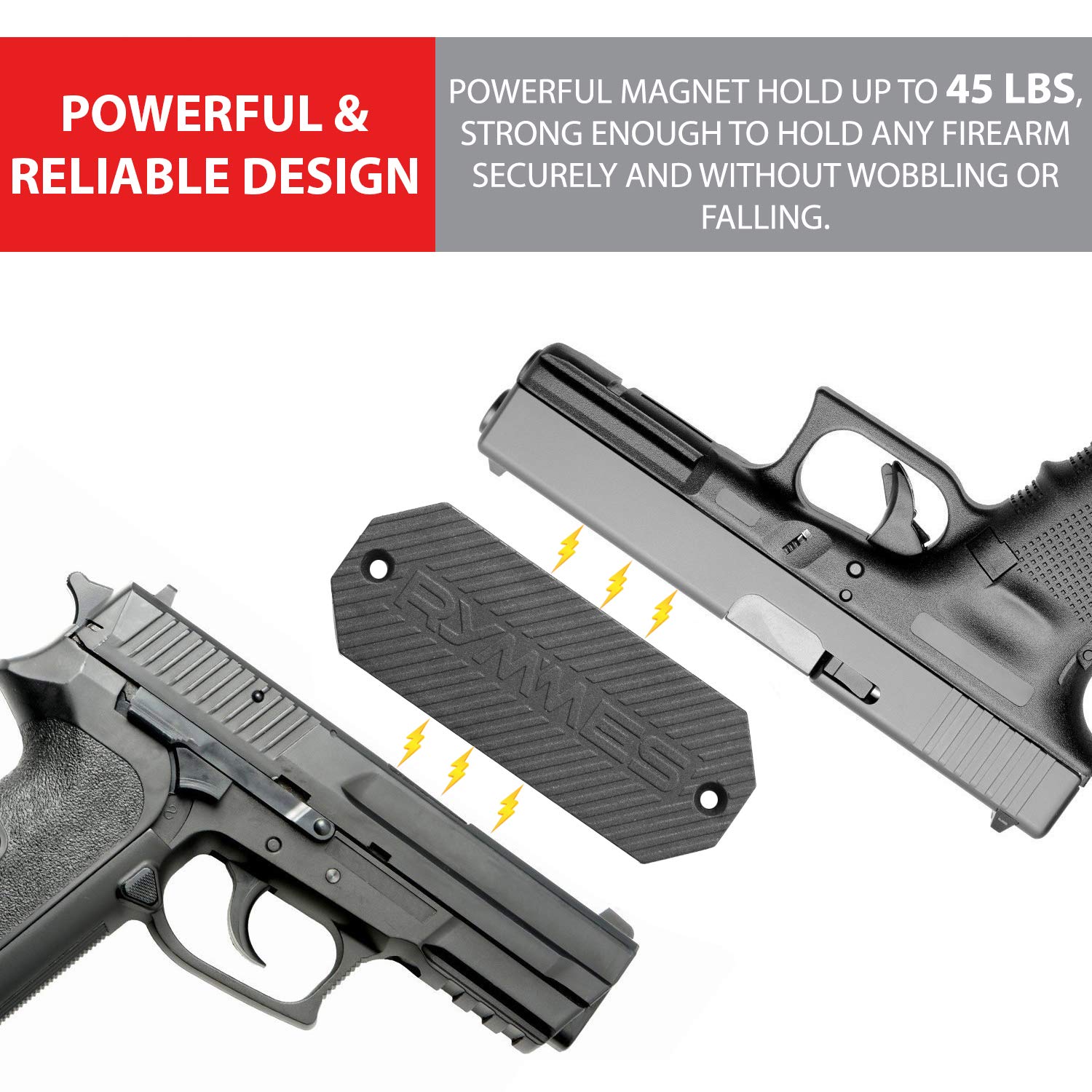 RYMMES Gun Magnet Mount Holder (45 lbs Rated) - Magnetic Holster for Handgun, Rifle, Pistol, Revolver, Shotgun, Airsoft, Magazines - Concealed Your Firearm on Car, Truck, Wall, Safe, Desk, Vehicle