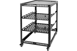 TECMOJO 16U Open Frame Network Rack for IT &AV Gear, AV Rack 4-Post with casters, Mobile 12U Rack with 2 PCS 1U Server Rack S
