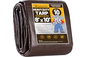 SUNLITAP 8x10Ft Tarp Cover Heavy Duty Poly Tarp 10 Mil Waterproof Tarps with Metal Grommets, Reinforced Edge UV Resistant Rip & Tear Proof, Multipurpose Reversible Tarps for Car, Boat, Roof, Camping