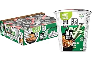 CHEF WOO Spicy Tequila Lime Ramen Cup High Protein Noodles (12 PACK), 20g of Animal-free, Bioavailable Protein | Made in U.S. |