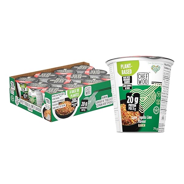 CHEF WOO SPICY TEQUILA LIME RAMEN CUP HIGH PROTEIN NOODLES  20G OF ANIMAL-FREE, BIOAVAILABLE PROTEIN | MADE IN U.S. |