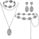 Haysandy 4 Pcs Turquoise Western Jewelry Sets for Women Bohemian Vintage Concho Necklace Classic Dangle Earrings Bracelet Belt
