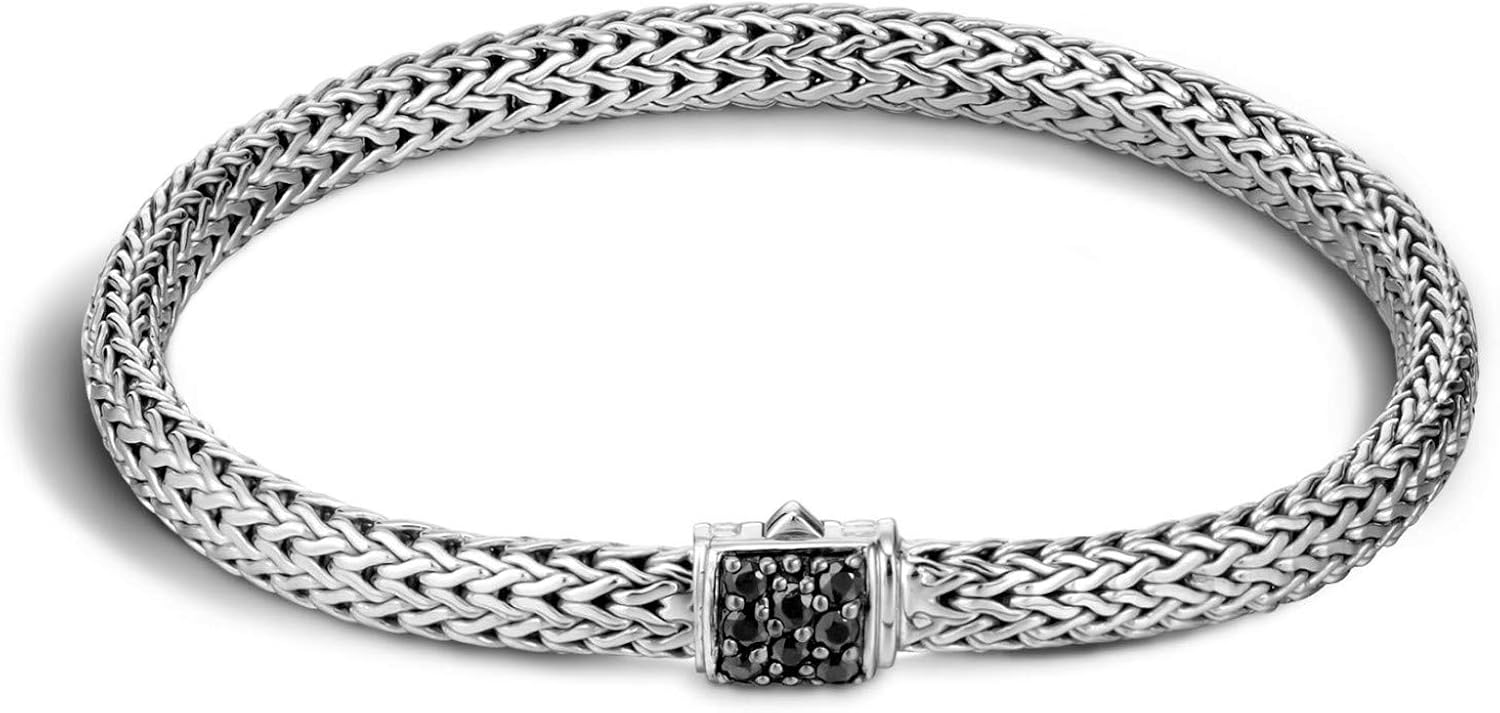 Women's Classic Chain Silver Extra-Small 5mm Bracelet (Black Sapphire- Small): Clothing