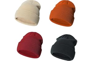 Funshow 4 Pack Kid's Beanie Hats Knit Winter Caps for Boys Girls 3-8 Years Old