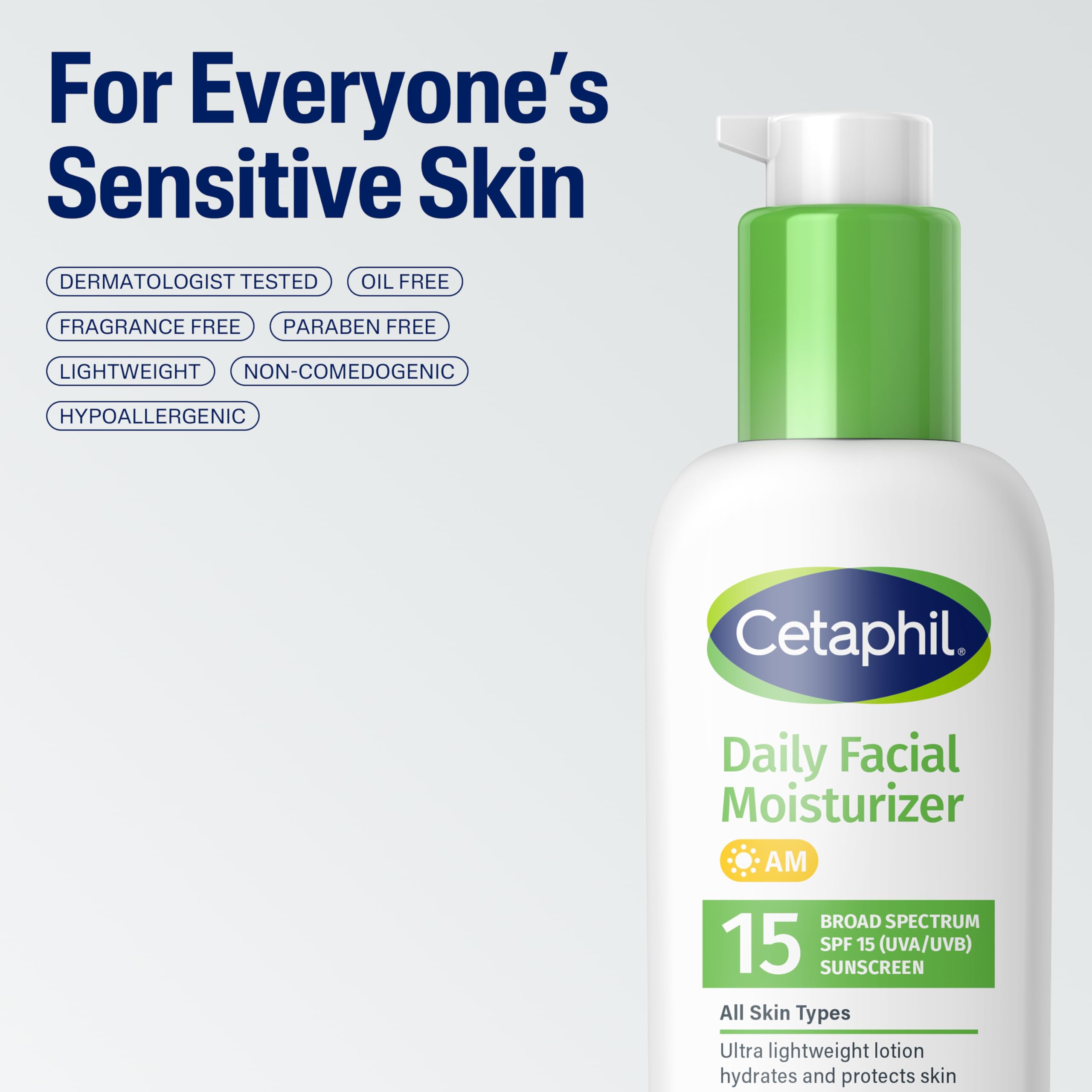 Cetaphil Daily Facial Moisturizer SPF 15, 4 Fl Oz, Gentle Facial Moisturizer for Dry to Normal Skin Types, No Added Fragrance, Pack of 2, (Packaging May Vary)