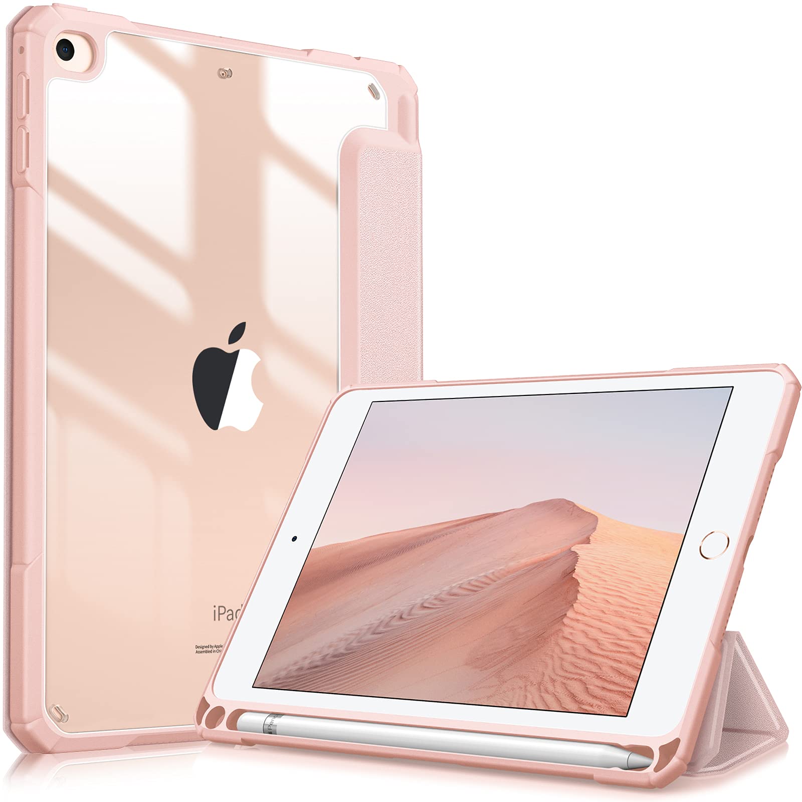 FINTIE Hybrid Case Compatible with iPad Mini 5th Generation (2019) / iPad Mini 4th Generation (2015) 7.9 inch - Slim Shockproof Cover with Clear Back, Auto Wake/Sleep, Rose Gold