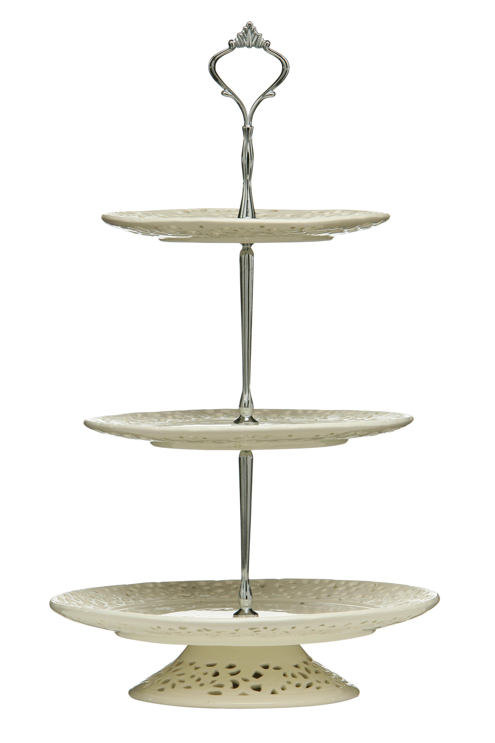 Premier Housewares 3 Tier Lace Cake Stand for Afternoon Tea - Cream