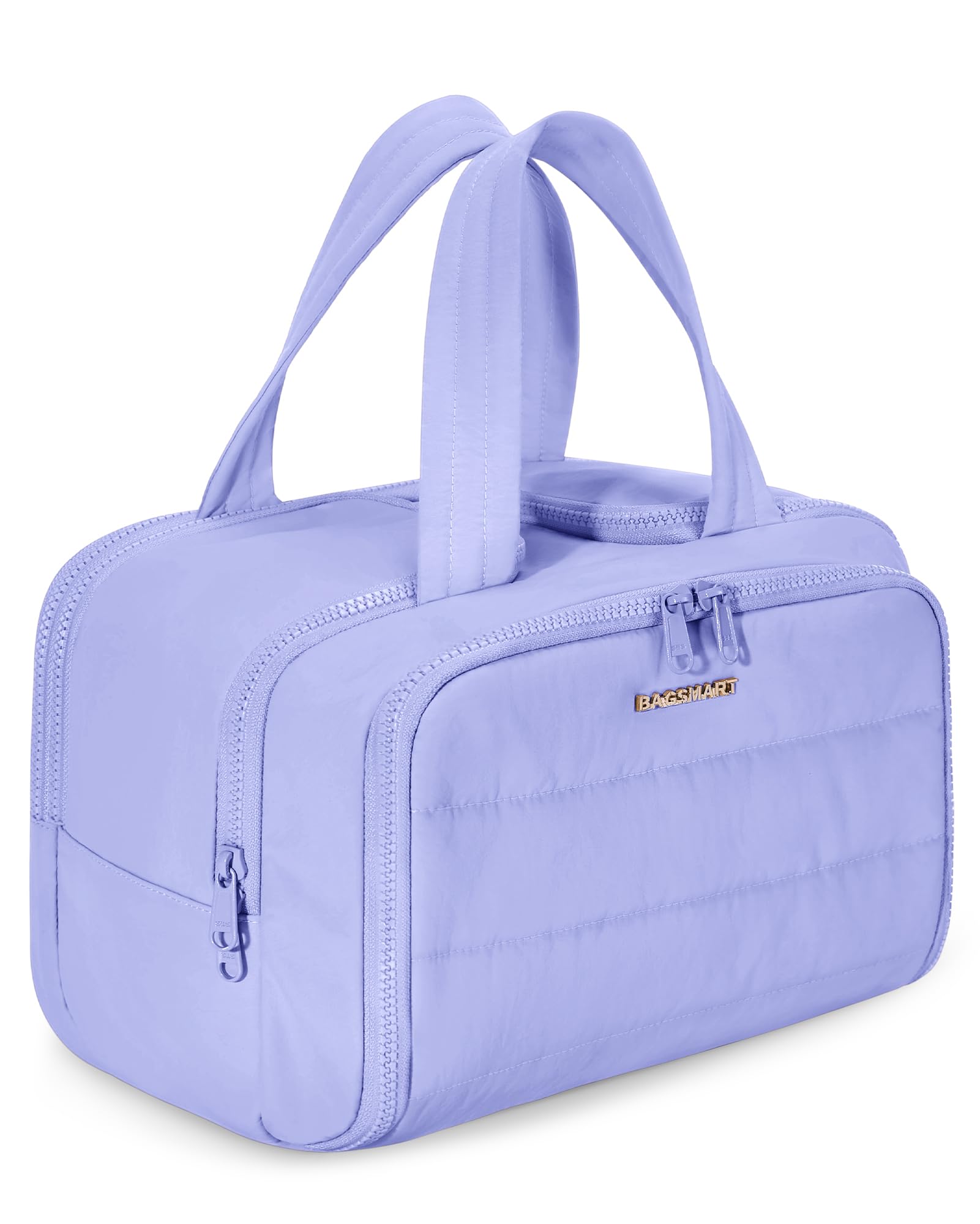 Photo 1 of BAGSMART Travel Toiletry Bag, Lightweight Large Wide-open Travel Bag for Women, Puffy Cosmetic Makeup Bag Organizer with Handle for Accessories,Essentials, Toiletries, Purple