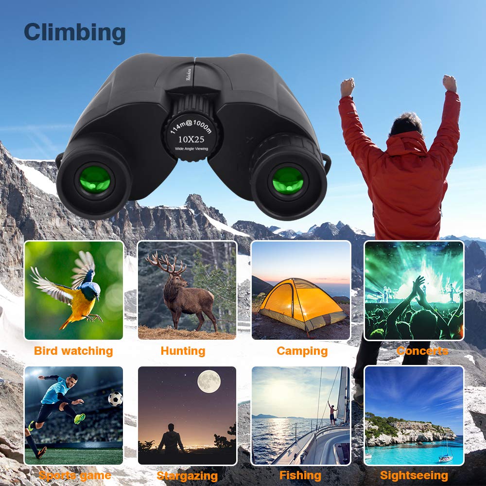 Compact Binoculars for Kids and Adults，Maluokasa 10x25 Night Vision Waterproof Lightweight Mini Telescope Portable for Bird Watching, Hiking, Traveling,Concerts and Sports Events