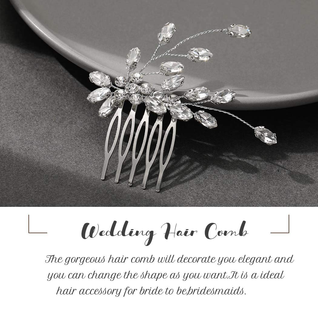 Casdre Crystal Bridal Hair Comb Silver Flower Bride Wedding Hair Accessories Hair Piece Side Comb for Women and Girls : Beauty