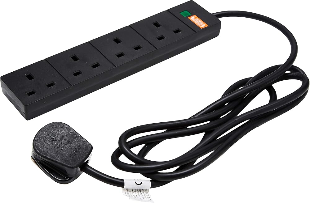 PRO ELEC PELB1706 4 Gang Surge Protected Mains Extension Lead 2m Black