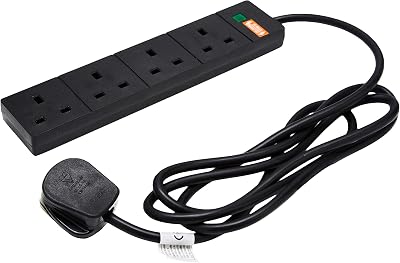PRO ELEC PELB1706 4 Gang Surge Protected Mains Extension Lead 2m Black