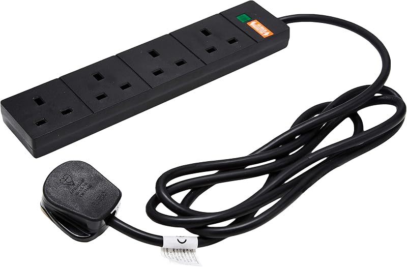 PRO ELEC PELB1706 4 Gang Surge Protected Mains Extension Lead 2m Black