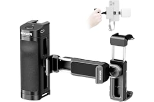 NEEWER Bluetooth Side Handle Shutter Release with 2.2"-3.2"/55-82mm 360° Phone Clamp & SSD Holder, Cold Shoes, 100mAh Rechargeable Battery Compatible with iPhone Samsung T5/T7/T9 SSD, PA028E