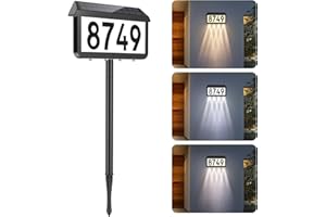 Brightever Solar Address Signs, House Number for Outside Waterproof, 3-Color LED Illuminated Address Plaques with Stake, Wall Mounted Solar Powered Light Up Address Numbers for Houses, 1-Pack