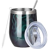 MEZMUT 12 Oz Insulated Wine Tumbler with Lid Double Wall Vacuum Stainless Steel Wine Glass Coffee Mug Insulated Tumbler Cup f