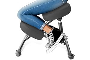 DENGTELI PU Leather Ergonomic Kneeling Chair, Adjustable Home and Office Stool with Thick Pads and Flexible Lockable Brake Wheels for Back Pain Relief（Dark Gray）