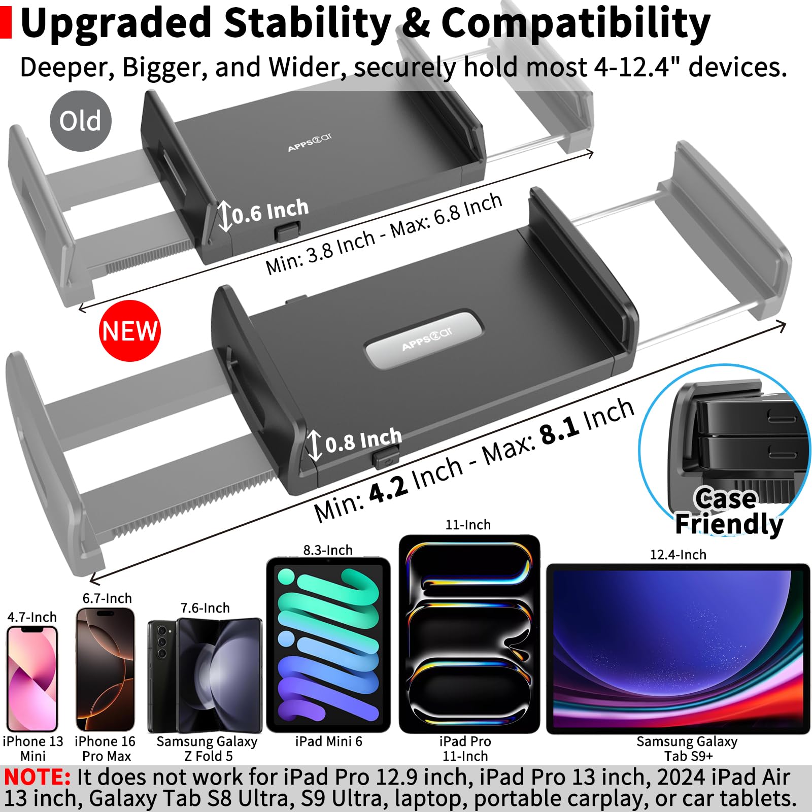 APPS2Car for Sturdy iPad Holder for Car CD Slot Tablet Mount, 2-in-1 Universal 4.7-11
