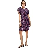 Tommy Hilfiger Womens Chiffon Flutter Sleeve Round Neck Ditsy Floral Jersey Dress