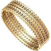 VIEKYBUTTY Gold Chunky Multiple Layered Leaf Hollow Bangle Bracelets for Women,Gold Stackable Cuff Bracelet, Gift for Birthday Anniversary