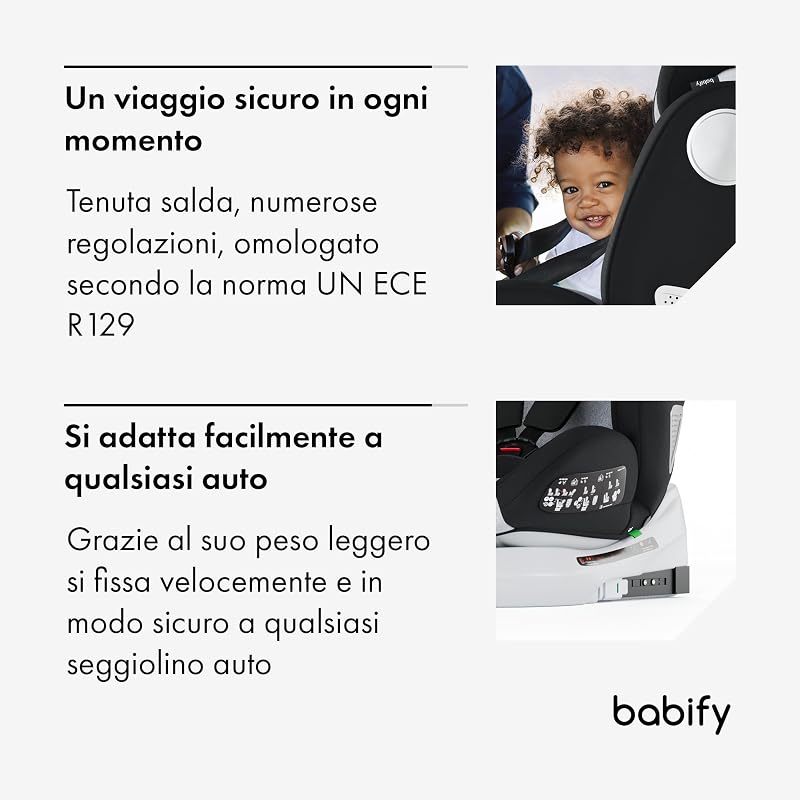 Onboard Seggiolone Auto Isofix I-Size per Bambini da 0 Mesi - 12 Anni, 40-150cm, Seduta Auto Bimbi Regolabile e Reclinabile, rotazione di 360º, Gruppo 0, 1, 2, 3