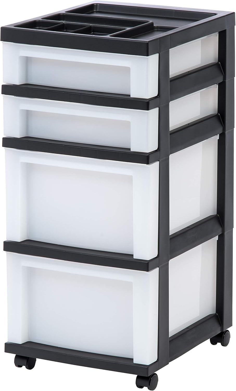 IRIS USA MC-322-Top 4-Drawer Storage Rolling Cart with Organizer Top, Black/Pearl (594401): Home & Kitchen