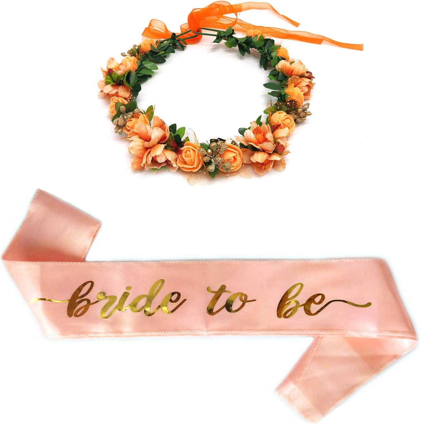 SEWEI Bride to Be Sash Headband Bachelorette Bride Tribe Bridal Shower Wedding Party favor Supplies (Orange)
