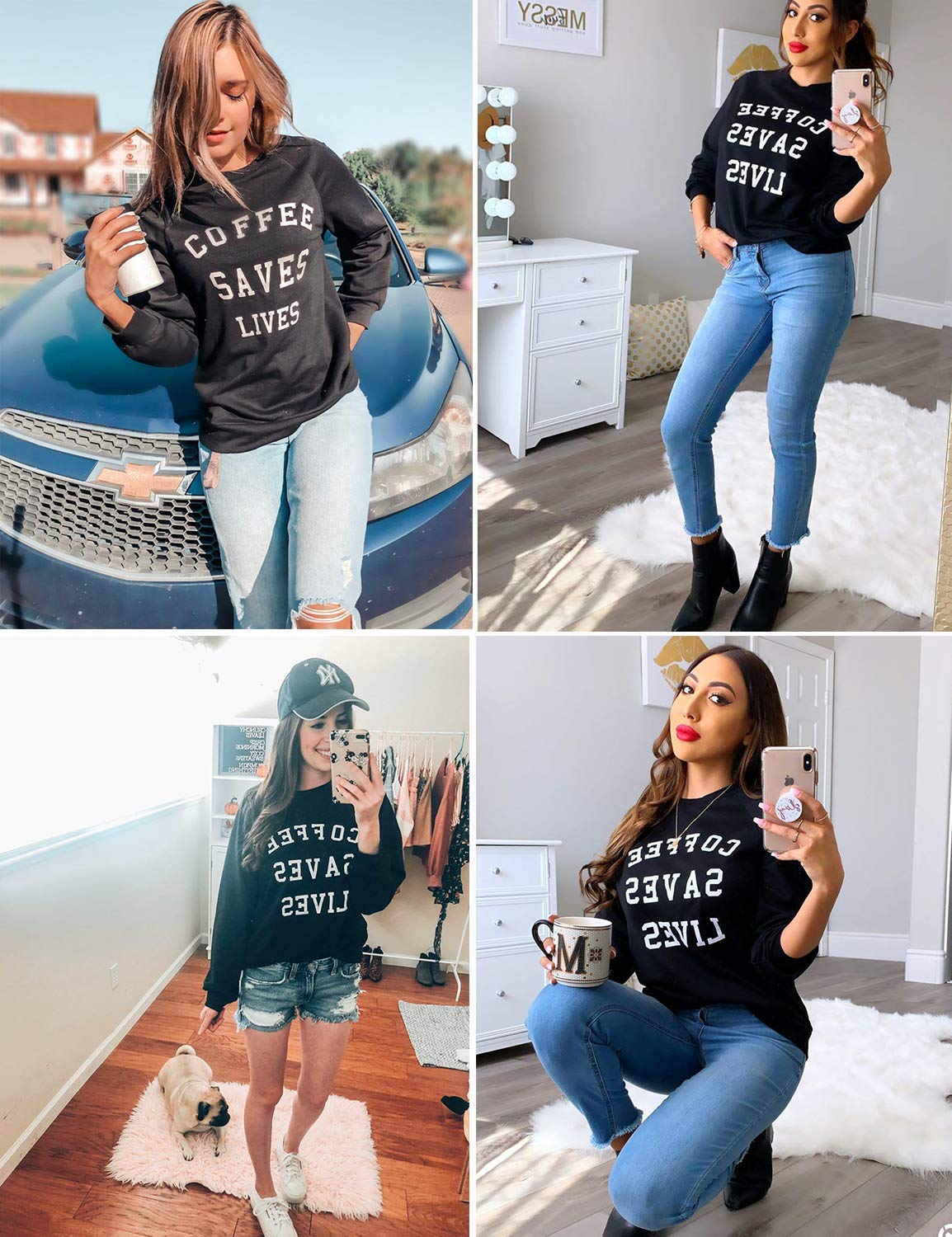 Ratilove Women\'s Letter Print Pullover Shirt Fall Casual Cute Long Sleeve Raglan Crewneck Sweatshirt Top Black