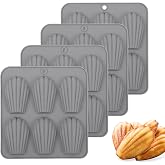 BIGOWL 4-Pack Madeleine Pan, 6-Cavity Shell Mold, Nonstick, Oven-Safe, Grey
