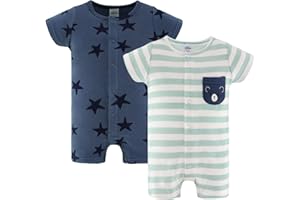 The PeanutShell Baby Boy Rompers 2 Pack - 100% Cotton Clothes, Rompers for Newborn, Infant, and Baby Boy - Space
