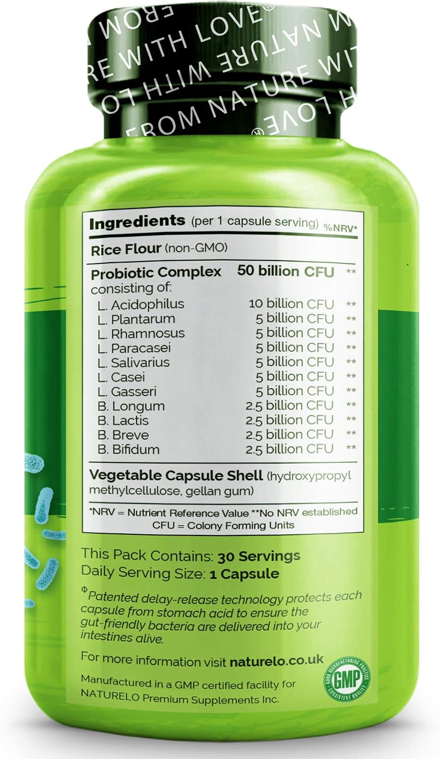 NATURELO Probiotic, Ultra Strength, 50 Billion CFU, 11 Lacto & Bifido Strains, One Daily, Gut-Friendly Bacteria - Image 3