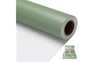 Larcenciel Sage Green Wrapping Paper Roll with Peary Shimmer, Cut Lines, Luxury Solid Color Gift Wrap Paper for Birthday, Wed