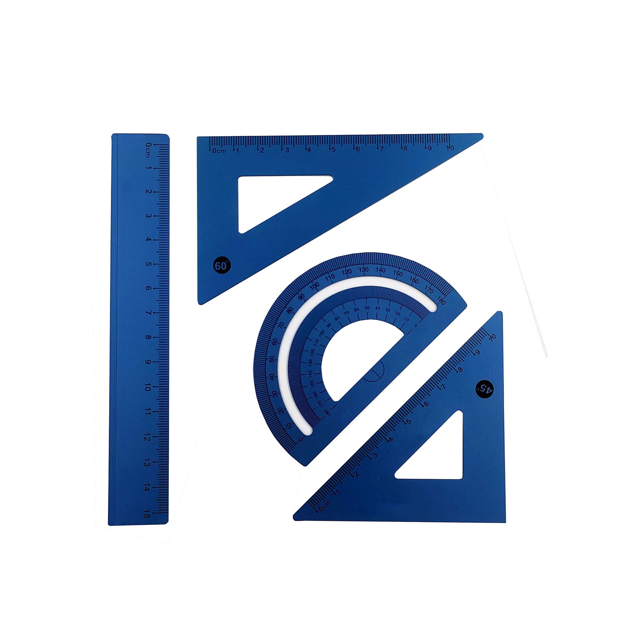 Accod Aluminum Alloy Ruler Set Stainless Steel Scale Ruler Math Geometry Tool 4 in One Measuring Ruler for Student Architect Engineer and Draftsman (Blue)