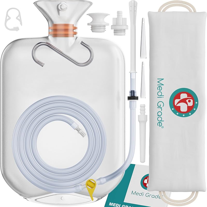 Medi Grade Enema Kit for Adults 2 L Transparent Hands-Free One-Way Valve
