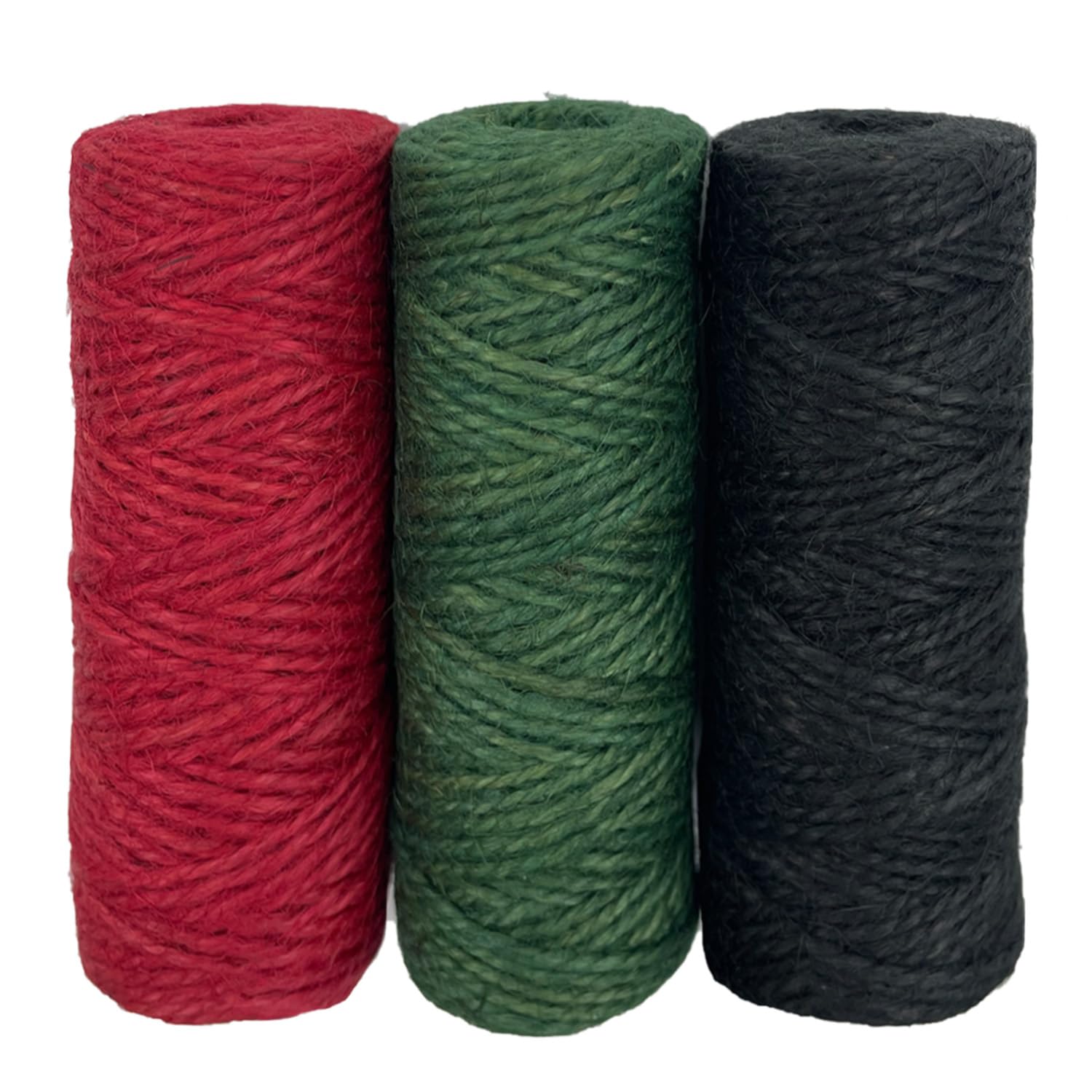 Jukway 3 x 50m Jute String Twine 2mm 2Ply Natural Garden Twine, Red Green Black Jute Rope Packing Cord for Crafts, Gift Wrapping, Weddings, Floristry, DIY Decoration, Gardening (3 x 50m/Roll)