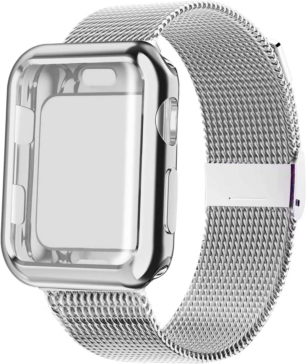 YC YANCH Band Compatible with Apple Watch 38mm 40mm 42mm 44mm with Case, Stainless Steel Mesh Loop Band with Apple Watch Screen Protector Compatible with iWatch Apple Watch Series 1/2/3/4/5/6/SE