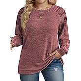 DOLNINE Plus-Size-Sweatshirts for Women Crewneck Pleated Long Sleeve Shirts Fashion Loose Fit Tunic Tops