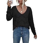 EVALESS Women's Crochet Sweater Top Hollow Out Long Sleeve Pullover Tops Fall Outfits Fashion 2025